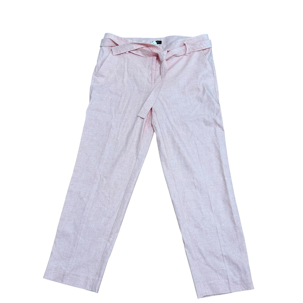 LOFT Pink Linen Blend Straight Leg Belted Trousers Size 12 NWT 473624